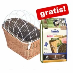 Aumüller Hunde-Fahrradkorb + 3 Kg Bosch Mini Adult Geflügel & Hirse Gratis!