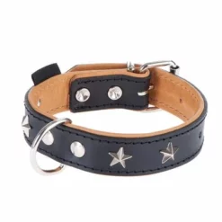 Heim Lederhalsband Stars, Schwarz/beige