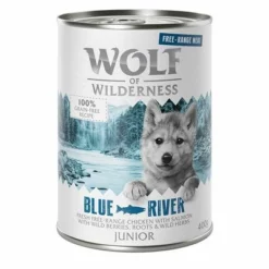 Sparpaket 12 X 400 G Wolf Of Wilderness JUNIOR - "Freiland-Fleisch" Duo-Protein -ZOOPLUS Verkäufe wow freerange junior blueriver 400g 1000x1000 4